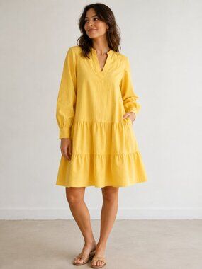 cras Organic Cotton Buttery yellow A line Midi Dress 38/M